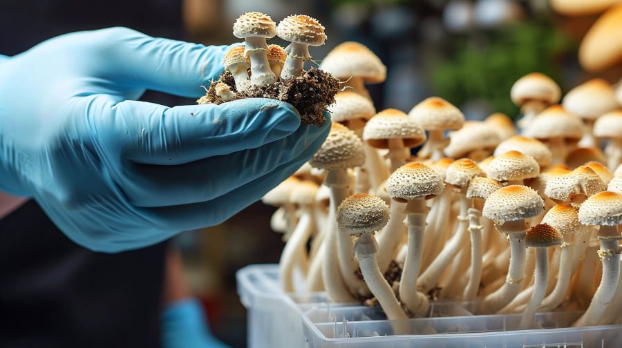 Doctor Handling Psilocybin Mushrooms